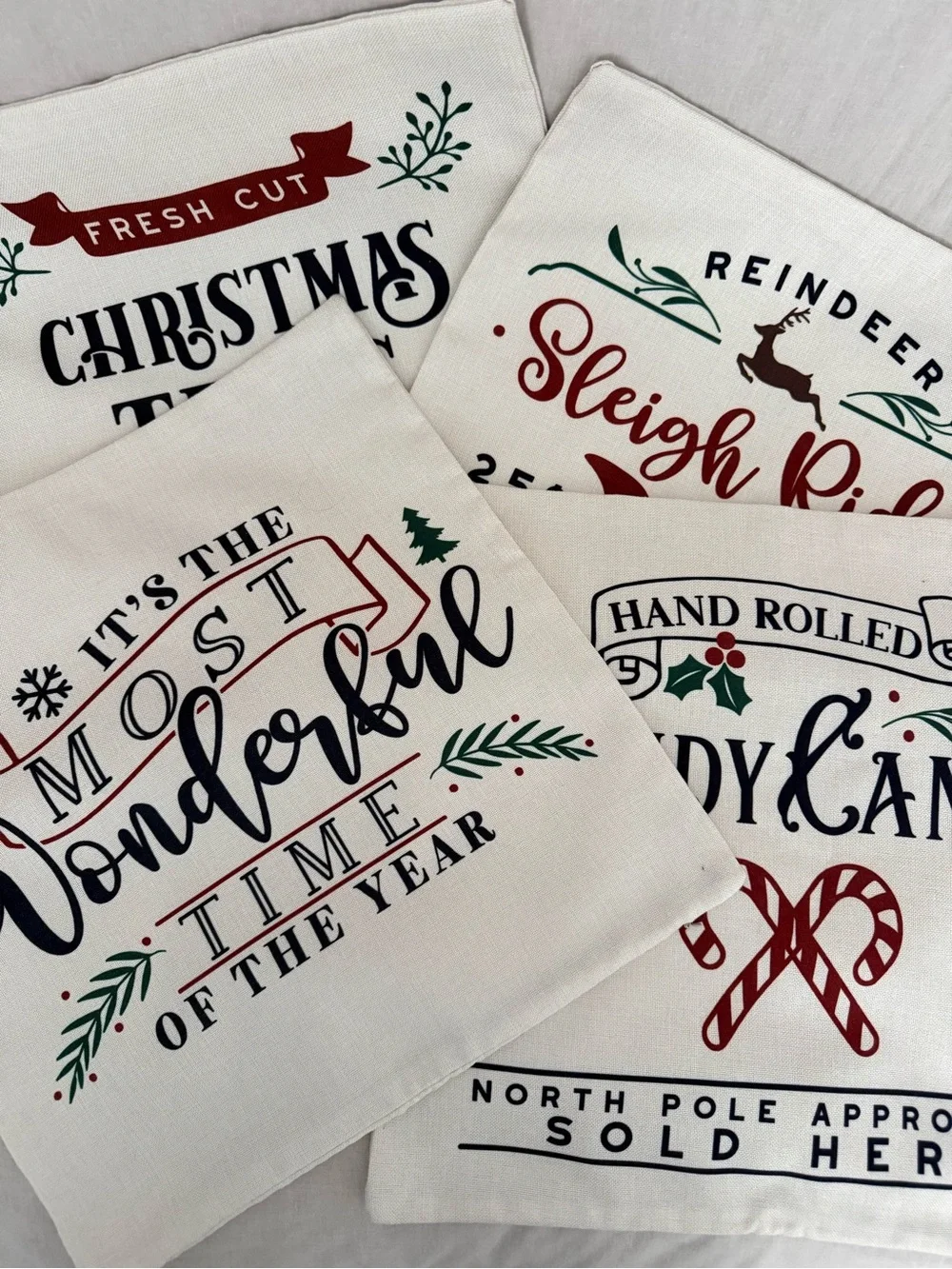 Christmas Holiday Decorative Throw Pillow Covers - Neutral Red Green Set of Four